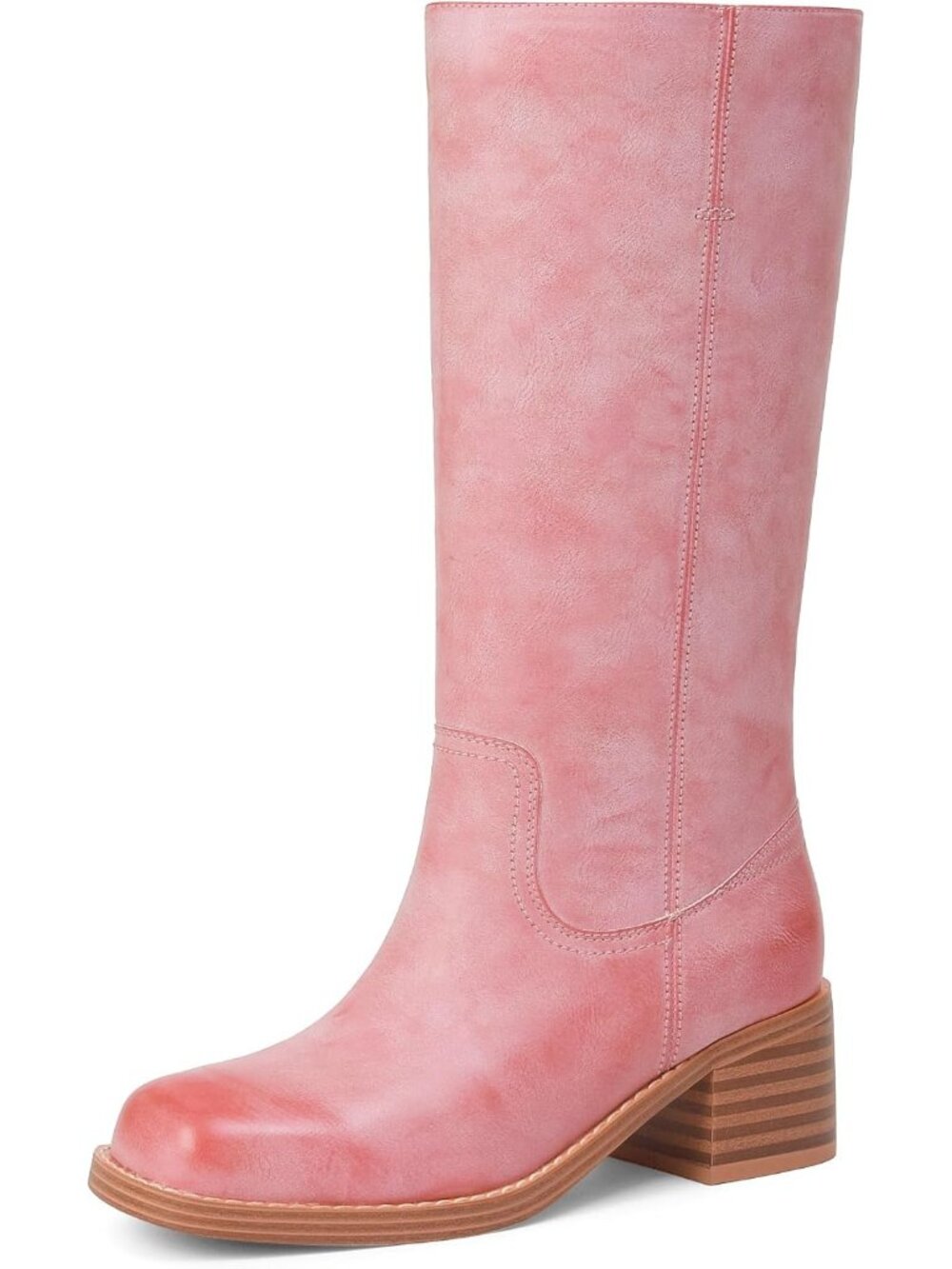Women's Peach Comfortable Low Heel Square Toe Casual Trendy Stylish Boots